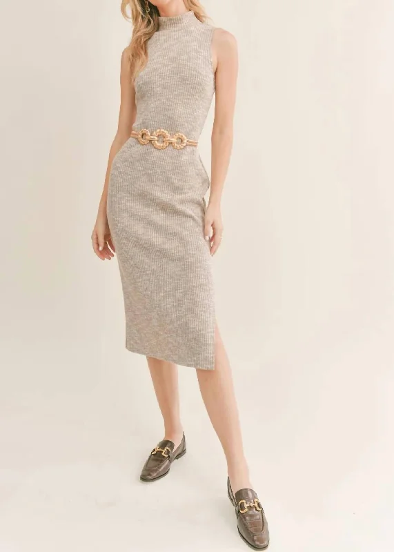 Women's Mandarin-Neck DressesVintage Heart Midi Dress In Taupe