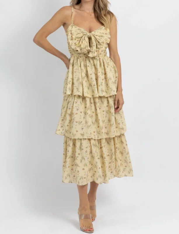 Women's Shawl Collar DressesYours Truly Tiered Midi Dress In Yellow