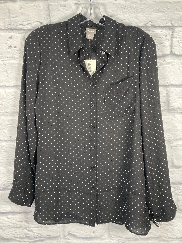 Women's Blouse with Collarless DesignTop 2pc Long Sleeve By Chicos In Black & White, Size: S