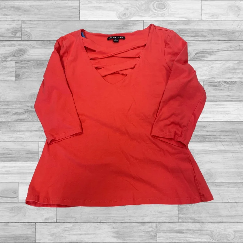 Women's Blouse with Rounded CollarTop 3/4 Sleeve By Boston Proper In Coral, Size: L