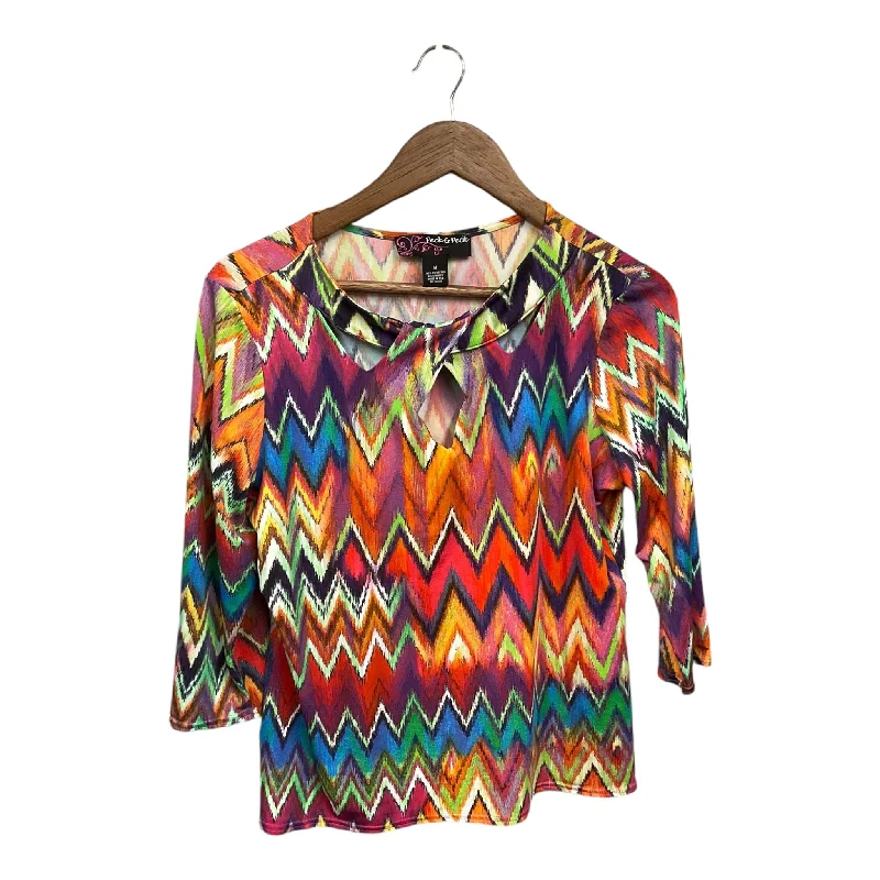 Women's Blouse with Square NeckTop 3/4 Sleeve By Peck And Peck In Multi-colored, Size: M