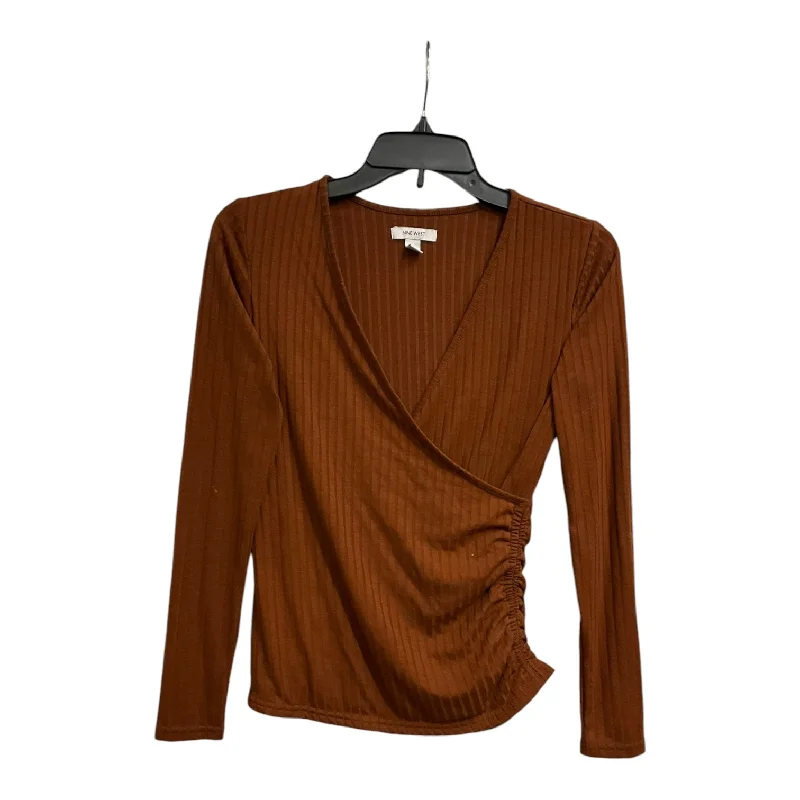 Women's Blouse with Sweetheart NeckTop Long Sleeve Basic By Nine West Apparel In Brown, Size: Xs