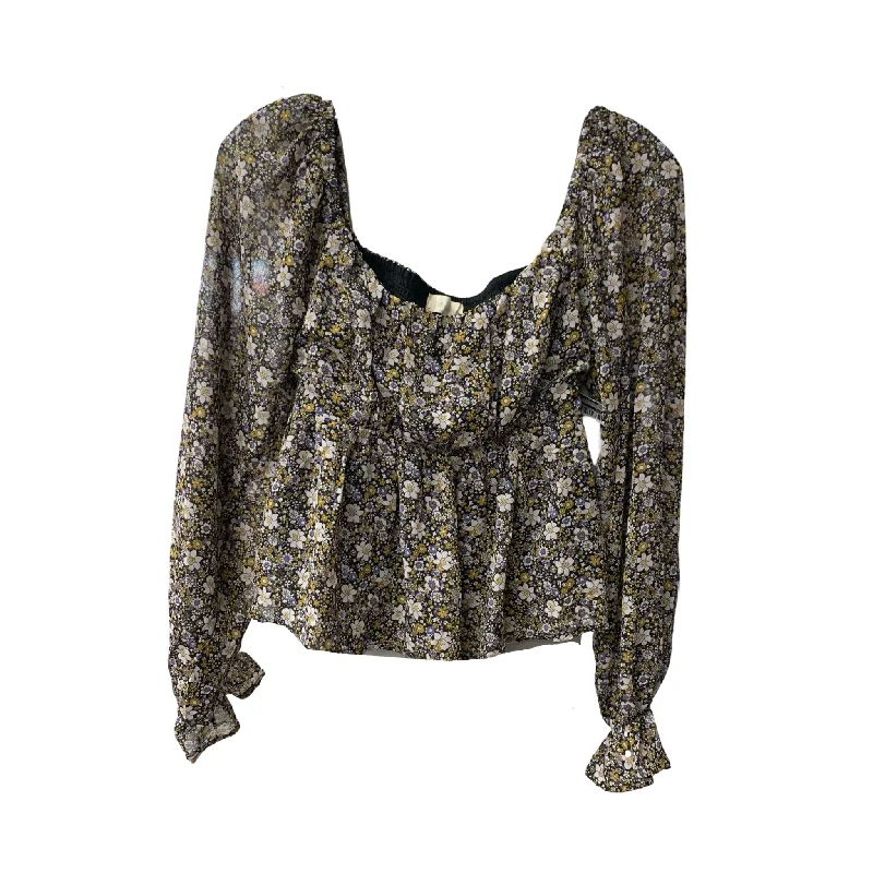 Women's Blouse with Boat CollarTop Long Sleeve By Altard State In Floral Print, Size: M