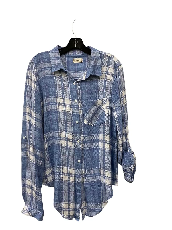 Women's Blouse with PleatsTop Long Sleeve By Altard State In Plaid Pattern, Size: L