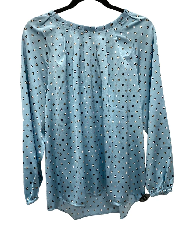 Women's Blouse with Sweetheart CollarTop Long Sleeve By Ann Taylor In Blue, Size: L