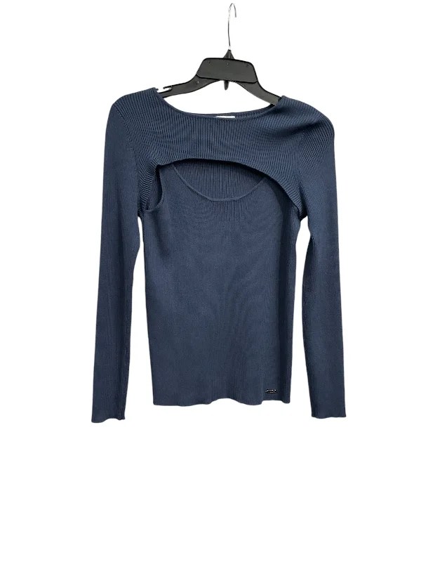 Women's Blouse with Peter Pan CollarTop Long Sleeve By Calvin Klein In Blue, Size: M