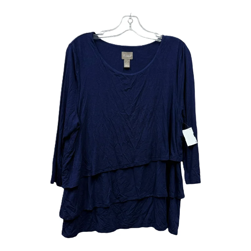 Women's Blouse with Asymmetrical HemTop Long Sleeve By Chicos In Blue, Size: L