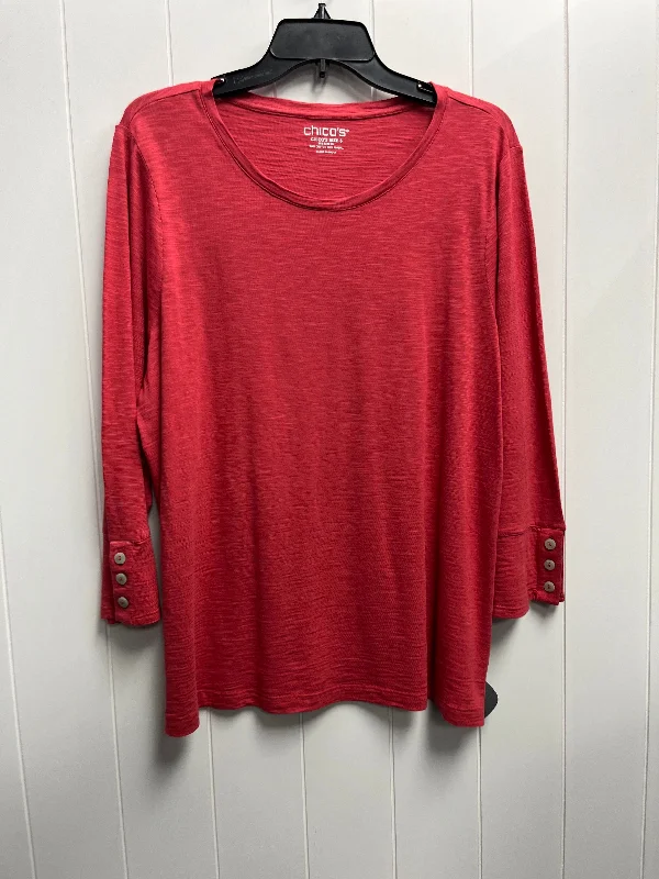 Women's Blouse with Boat CollarTop Long Sleeve By Chicos In Red, Size: Xl