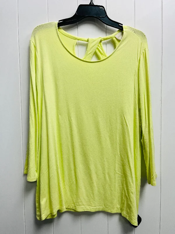 Women's Blouse with High CollarTop Long Sleeve By Chicos In Yellow, Size: Xl