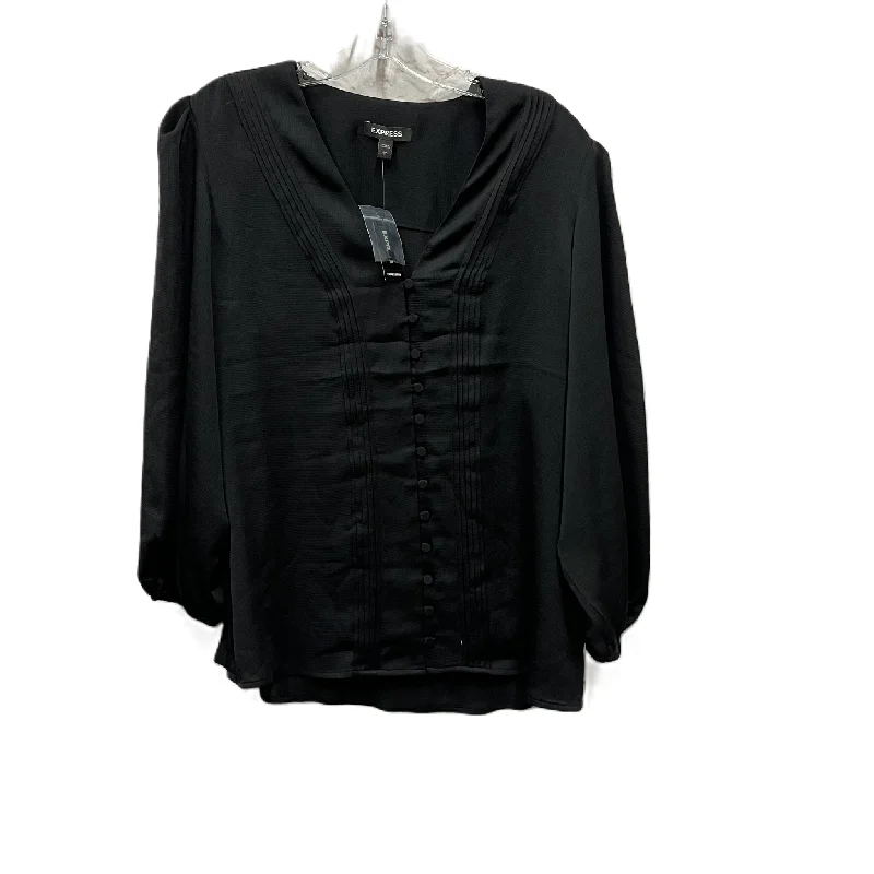 Women's Blouse with TasselsTop Long Sleeve By Express In Black, Size: L