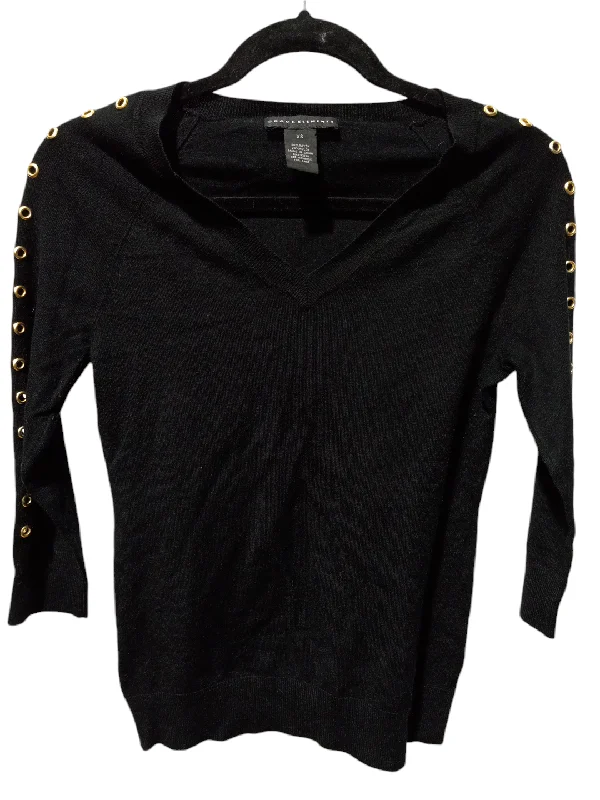 Women's Blouse with U-Shaped CollarTop Long Sleeve By Grace Elements In Black, Size: Xs