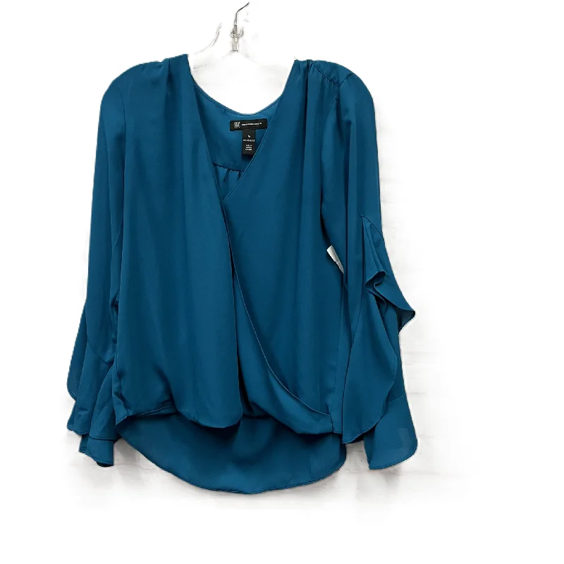 Women's Blouse with LaceTop Long Sleeve By Inc In Teal, Size: M