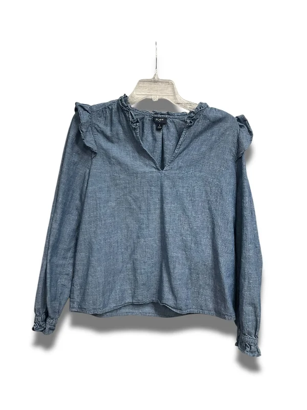 Women's Blouse with FlouncesTop Long Sleeve By J. Crew In Blue, Size: S