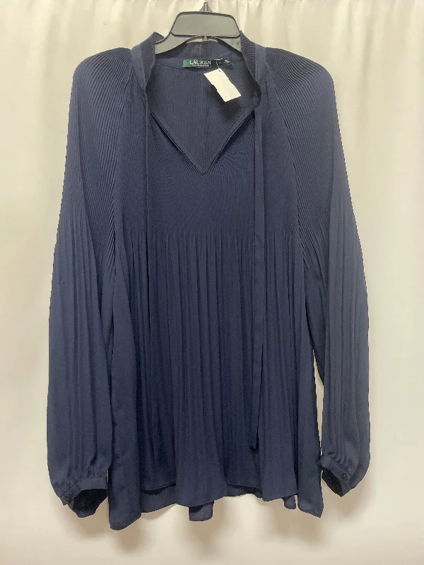 Women's Blouse with Wide CollarTop Long Sleeve By Lauren By Ralph Lauren In Blue, Size: Xl