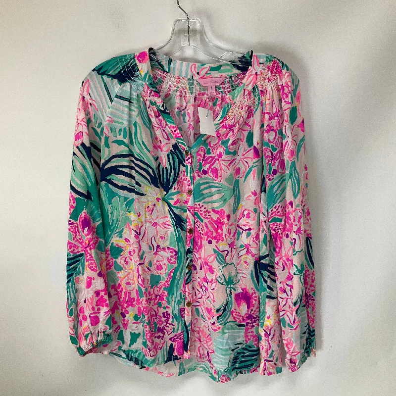 Women's Blouse with BeadsTop Long Sleeve By Lilly Pulitzer In Floral Print, Size: S