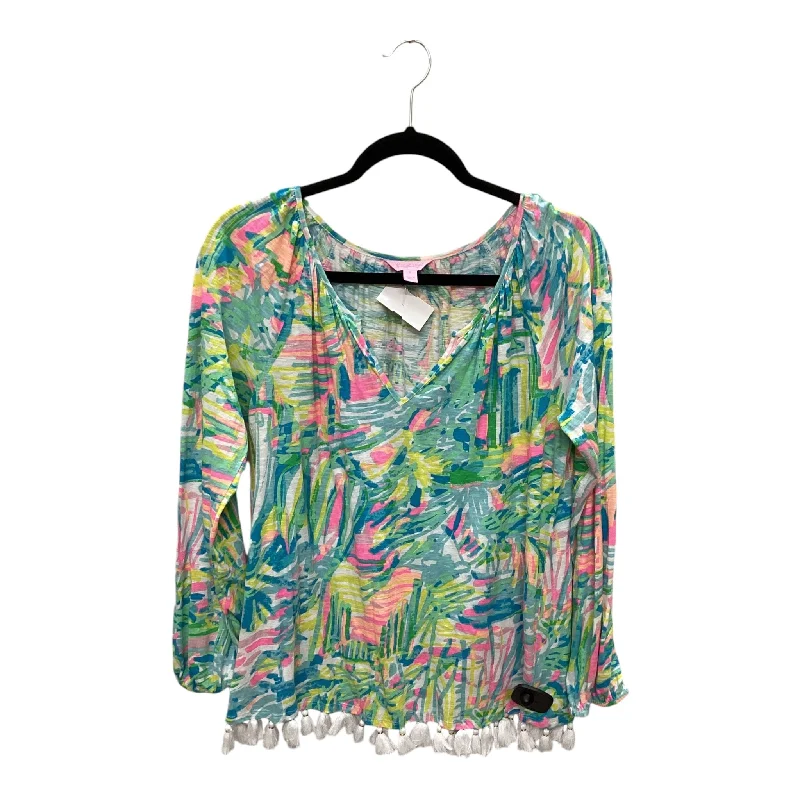 Women's Blouse with Square CollarTop Long Sleeve By Lilly Pulitzer In Multi-colored, Size: S