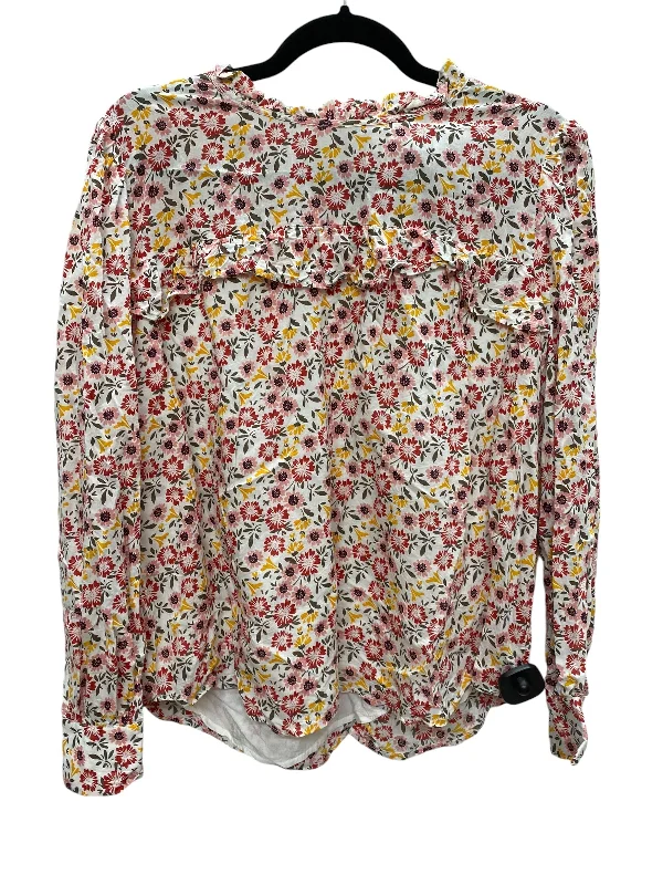 Women's Blouse with Mandarin CollarTop Long Sleeve By Loft In Floral Print, Size: L