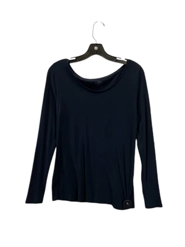 Women's Blouse with V-Shaped CollarTop Long Sleeve By Loft In Navy, Size: M