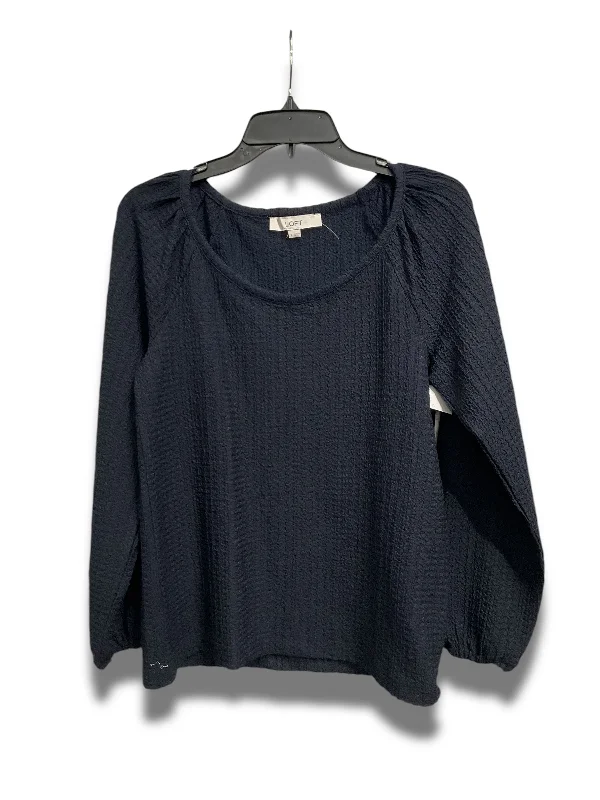 Women's Blouse with RufflesTop Long Sleeve By Loft In Navy, Size: S