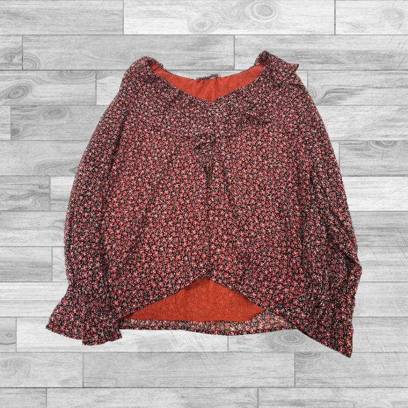 Women's Blouse with Lapel CollarTop Long Sleeve By Loft In Red, Size: Xl