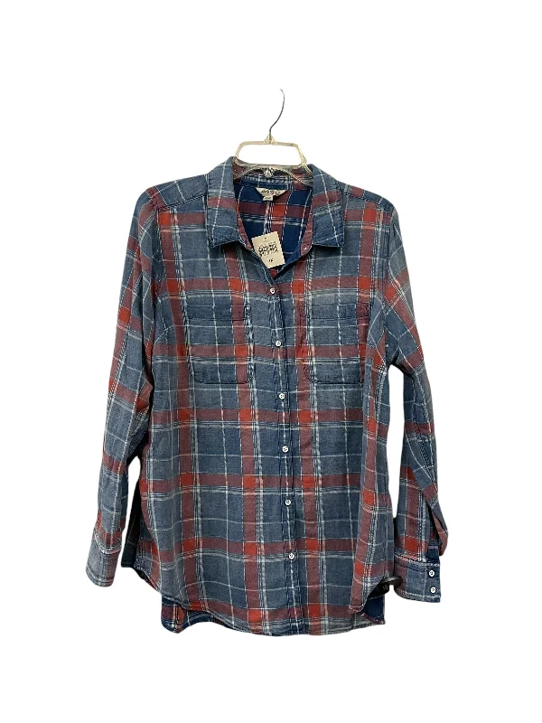 Women's Blouse with ShirringTop Long Sleeve By Lucky Brand In Plaid Pattern, Size: 1x