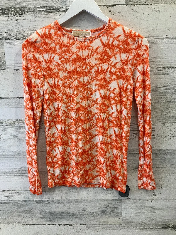 Women's Blouse with Rounded CollarTop Long Sleeve By Michael By Michael Kors In Orange, Size: Xs