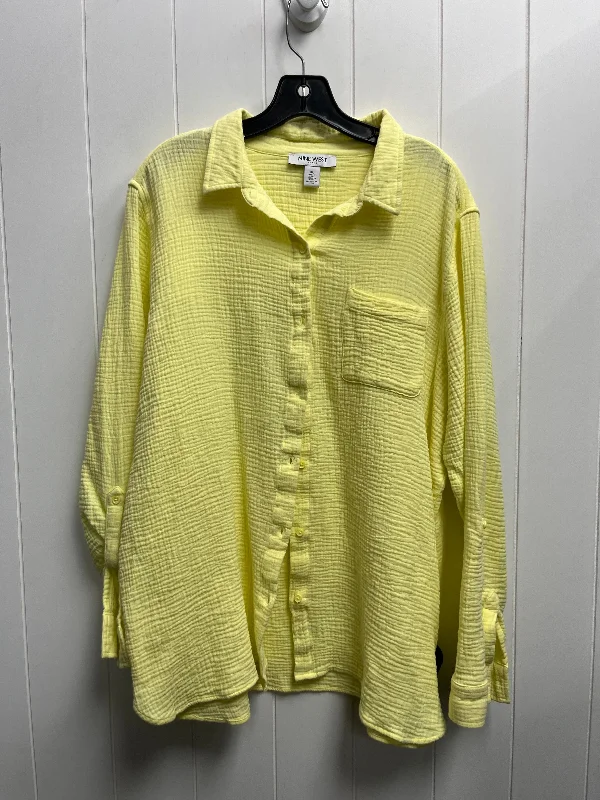 Women's Blouse with High CollarTop Long Sleeve By Nine West Apparel In Yellow, Size: Xl