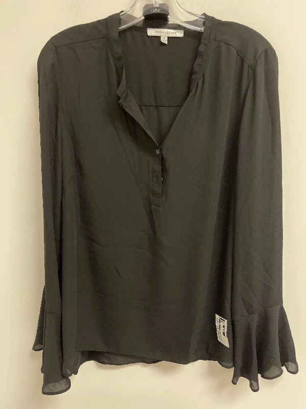 Women's Blouse with Wide CollarTop Long Sleeve By Rose And Olive In Black, Size: M