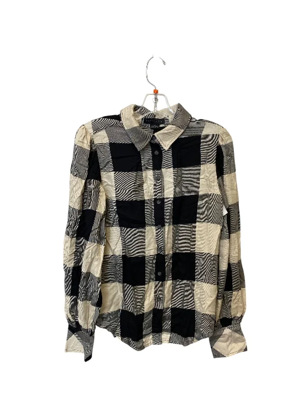 Women's Blouse with Narrow CollarTop Long Sleeve By Sanctuary In Plaid Pattern, Size: Xs