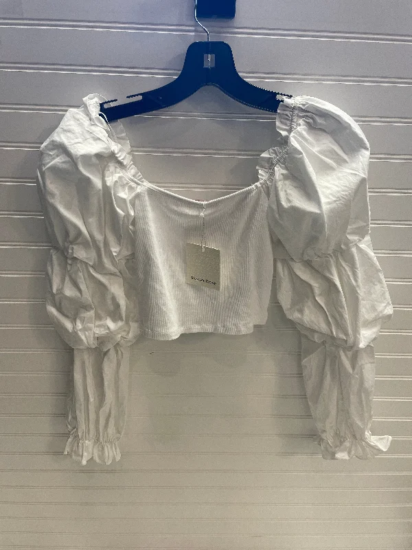 Women's Blouse with Collarless DesignTop Long Sleeve By Skylar Rose In White, Size: S