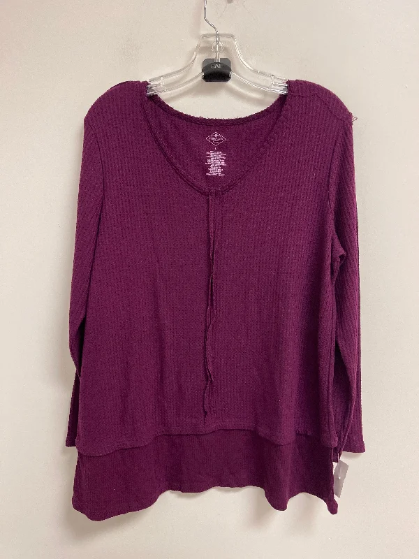 Women's Blouse with Lapel CollarTop Long Sleeve By St Johns Bay In Purple, Size: L