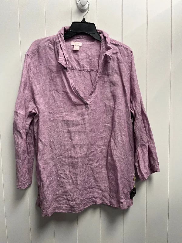 Women's Blouse with Low CollarTop Long Sleeve By St Tropez In Purple, Size: Xl