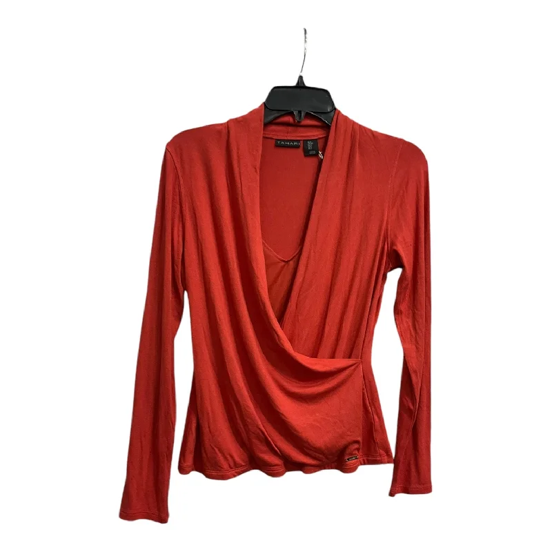 Women's Blouse with Keyhole NeckTop Long Sleeve By Tahari By Arthur Levine In Red, Size: S