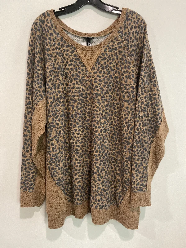 Women's Blouse with RufflesTop Long Sleeve By Torrid In Animal Print, Size: 4x