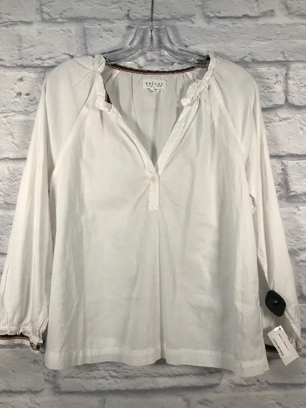 Women's Blouse with TasselsTop Long Sleeve By Velvet In White, Size: Xs