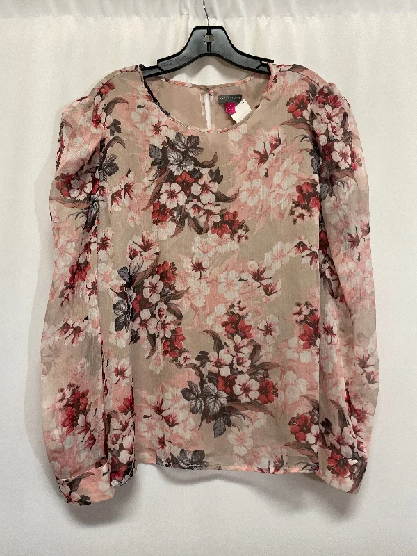 Women's Blouse with Peter Pan CollarTop Long Sleeve By Vince Camuto In Pink, Size: Xl