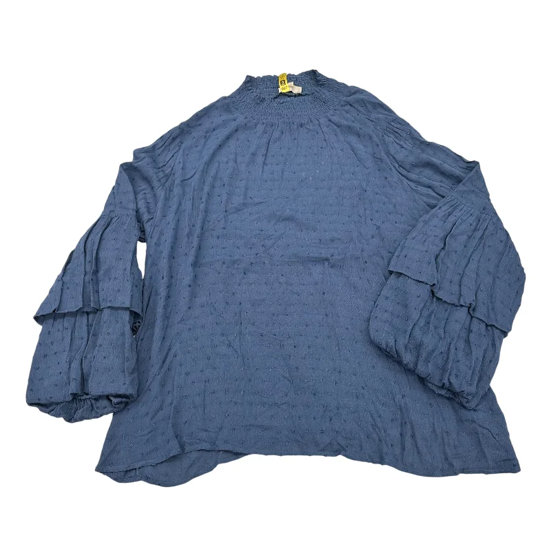 Women's Button-Up BlouseTop Ls By Easel In Blue, Size:L