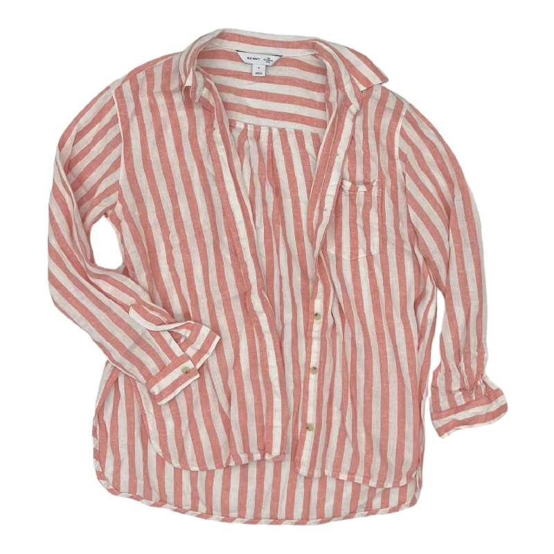 Women's Blouse with CollarTop Ls By Old Navy In Pink & White, Size:S