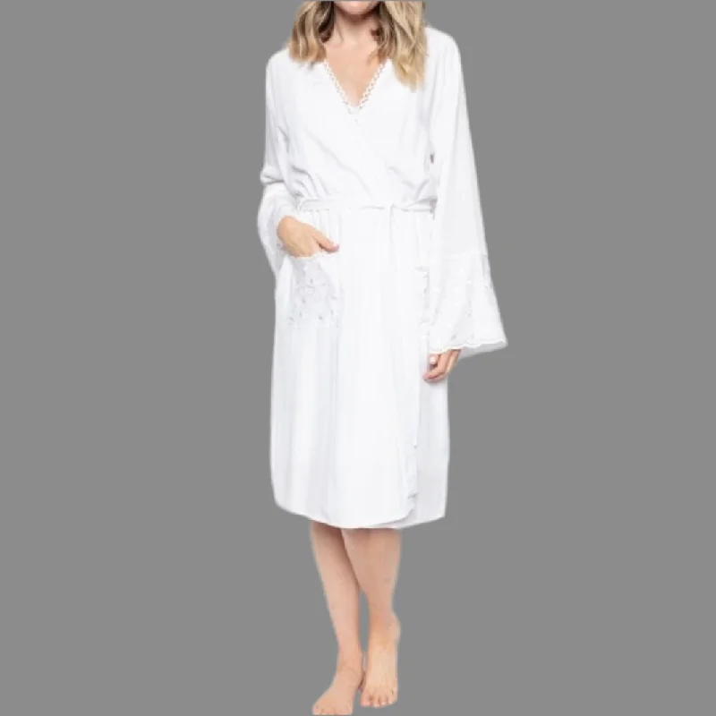 women's pajamas for a night of deep sleepCyberjammies - Rose Embroidered Robe - White