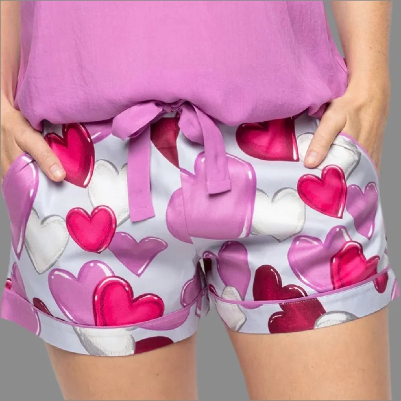 women's pajamas with built-in braCyberjammies - Viola Print Shorts - Hearts