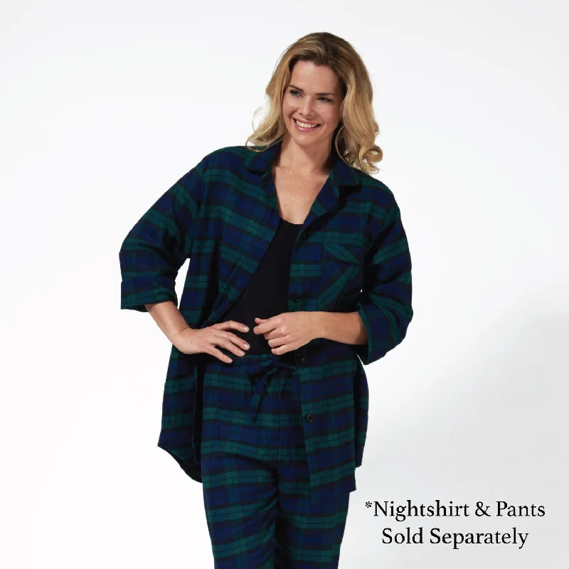 women's pajamas in bold patterns115 / Easy Fit Flannel Nightshirt / Black Watch Tartan