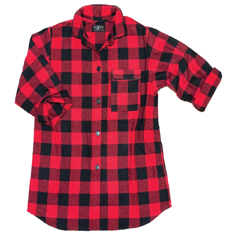 women's button-down pajama shirts115 / Woman's Easy Fit Flannel Nightshirt / Large Buffalo Check Red/Black