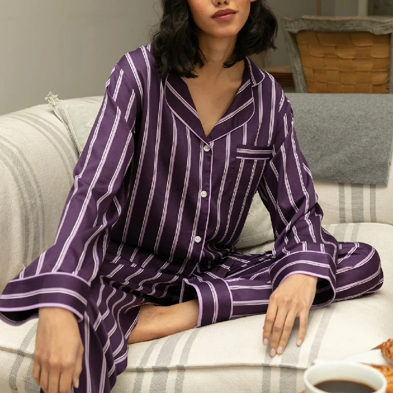 women's pajamas in solid colorsFable & Eve - Wimbledon Striped PJ Set - Purple