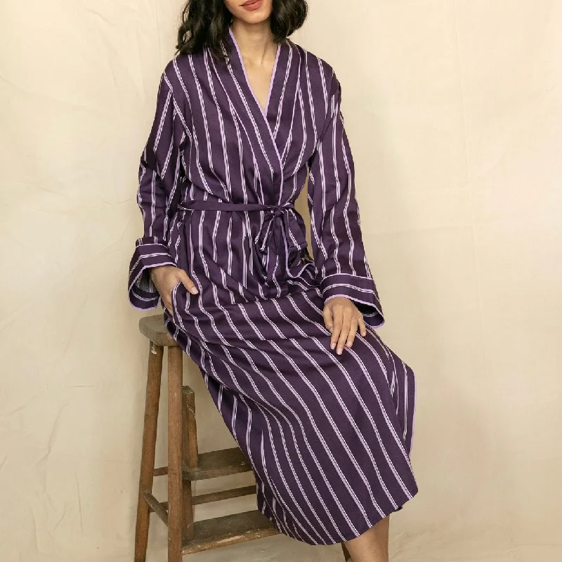 women's pajamas with snap buttonsFable & Eve - Wimbledon Striped Robe - Purple