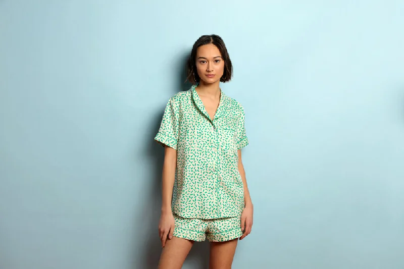 women's pajamas for cold weatherMulberry Silk Shorties Pyjamas - Andaman Green