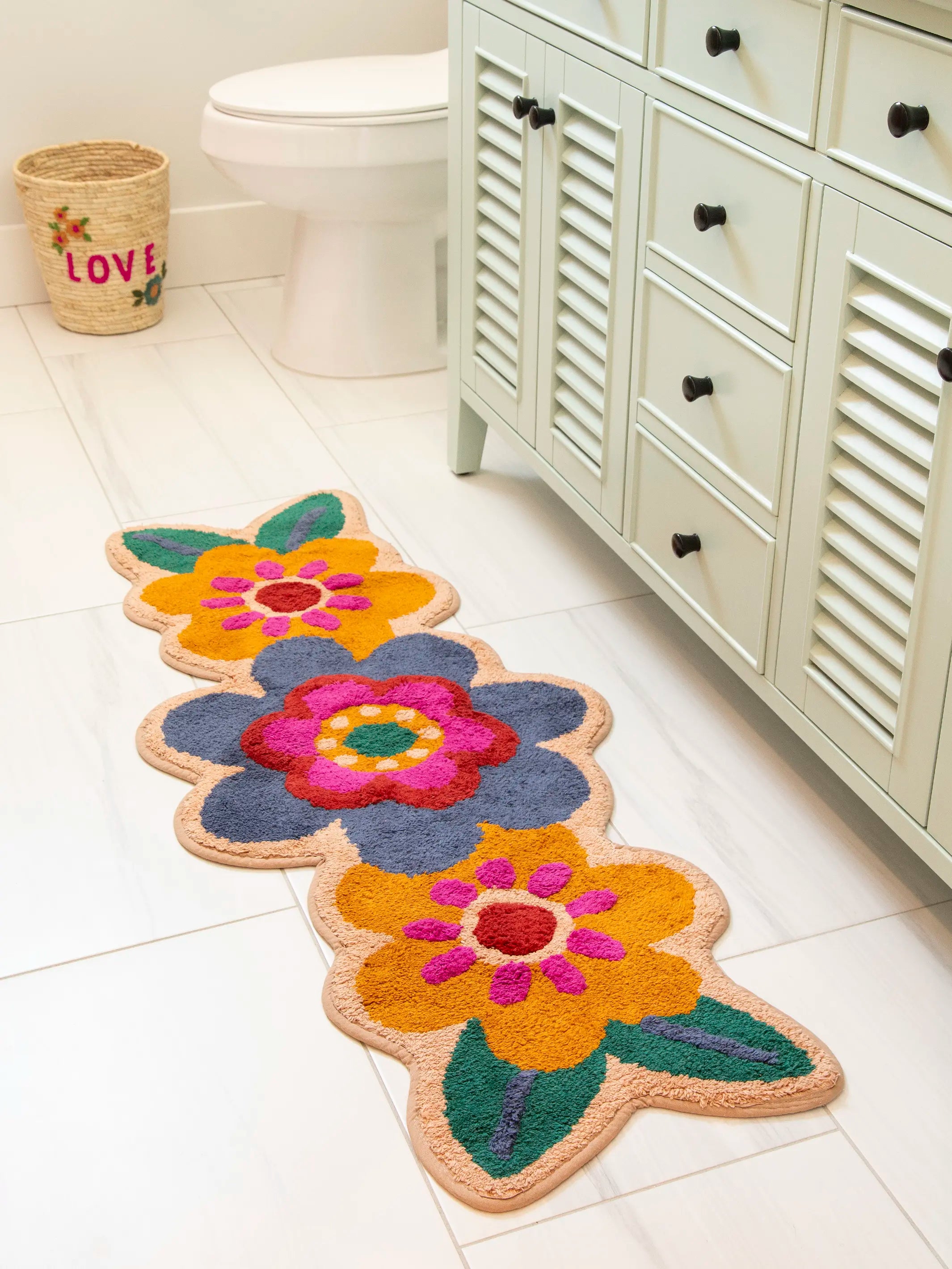 women's pajamas designed for sleepTufted Runner Bath Mat - Folk Flower